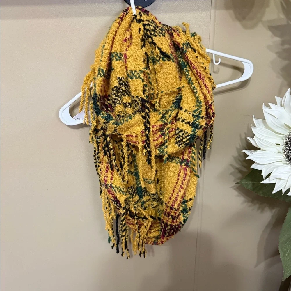 Yellow Plaid Fringed Scarf